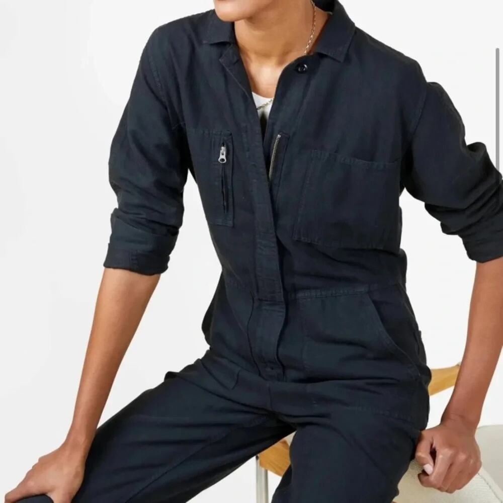 Outerknown Station Utility Jumpsuit Size S Black Linen Blend Boilersuit Coverall